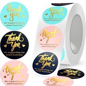 50 Thank You Stickers -Black, Pink, Blue 1.5inch
